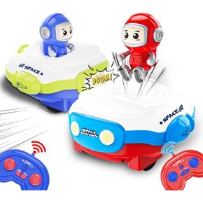 2 Pack RC Bumper Cars Set Remote Control Bump Car Ejecting Game Race Vehicles Play Set Toys with Music Lights and Sound Effect Birthday for Boys Girls 3 4 5 Year