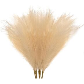6Pcs Beige Faux Pampas Grass 43.3"/110cm Tall Fluffy Fake Pompas Fake Fluffy Stems Plants Floor Vase Filler for Home Boho Decor Flower Arrangement