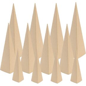 12 PCS Paper Mache Triangle Craft Cones Open Bottom Cardboard Cones for Fall Halloween Christmas DIY Gnomes Doll Mountains Tree Decorations DIY Art Crafts Home Decoration Pack-13.75x5,10.63x4, 7x3 In.