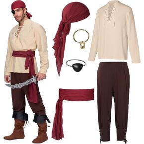 Spooktacular Creations Men Pirate Costume, Adult Halloween Costume Renaissance Medieval Viking Pirate Costume for Cosplay