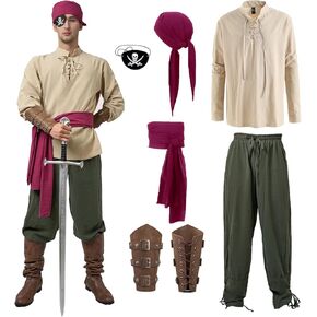 Mens Renaissance Costume Pirate Costume Set Renaissance Outfit Medieval Viking Costume Renaissance Accessories