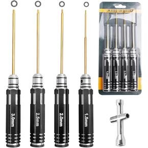 4PCS RC Hex Screwdriver Hex Drivers 1.5mm 2.0mm 2.5mm 3.0mm with Cross Wrench RC Hobby Tool Set for RC Car Airplane Boat 3D Printer