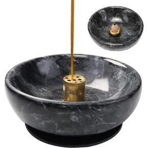 Handmade Natural Marble Incense Holder for Sticks and Cones – with 9 Holes, Multi-Functional Incense Burner Holder for Incense Sticks and Cones, Perfect Home Decor (Black, Large)