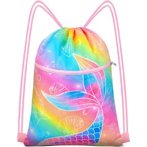 Fiodrimy Drawstring Backpack String Bag for Kids, Girls Gym Sackpack Cinch Water Resistant Drawstring Bag for Swim Sport Yoga