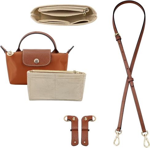 منظم حقيبة لحقيبة Longchamp الصغيرة، مجموعة تحويل حقيبة أحزمة الكتف لمجموعة تحويل Longchamp قابلة للتعديل لحقيبة صغيرة للنساء (ذهبي بني) in Kuwait