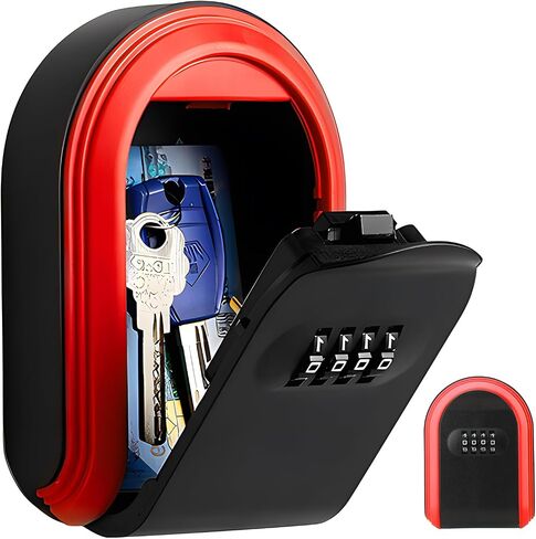 Key Lock Box Wall Mount, 4 Digit Code Combination Lockbox for Keys Outside Resettable, Thickened Plastic Portable Security House Key Safe Lock Box for Indoor Home Office Apartment (Black) in Saudi Arabia