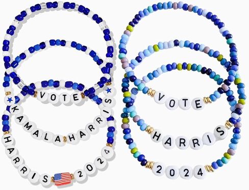 Kamala Harris 2024 Bracelets 6-pack Handmade Elastic Letter Beads President Vote bracelet kamala harris merchandise bracelets for women Men in Saudi Arabia