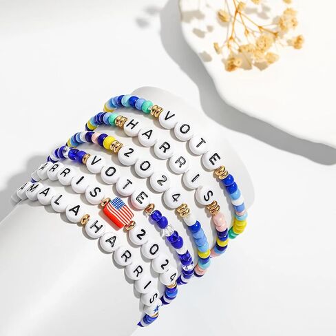 Kamala Harris 2024 Bracelets 6-pack Handmade Elastic Letter Beads President Vote bracelet kamala harris merchandise bracelets for women Men in Saudi Arabia