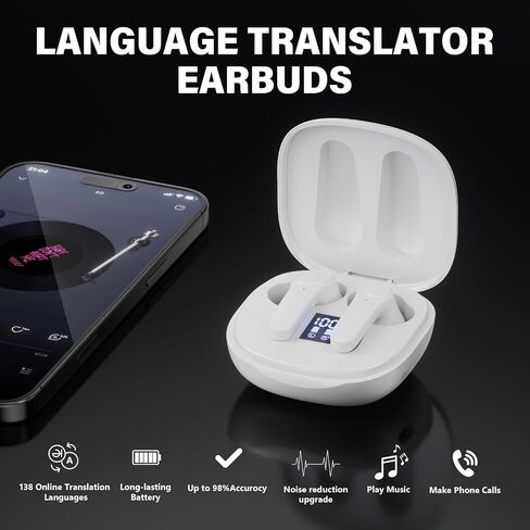 Translation Earbuds, Earbud Translator in Real Time, Language Translator Earbuds, Two-Way Translator Device with APP for 74 Languages & 70 Accents, Fast Reaction, Instant Translation in Saudi Arabia