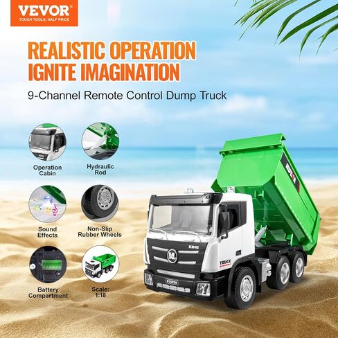 VEVOR RC Dump Truck Toy for Kids, Large Size 10-Channel 1:14 Scale, 50 Min x2 Long Battery Life with Light & Sound Effect Remote Control Construction Birthday Xmas Gifts Ideas for Boys Age 8 9 10 & Up in Saudi Arabia