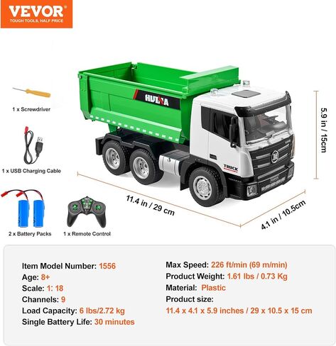 VEVOR RC Dump Truck Toy for Kids, Large Size 10-Channel 1:14 Scale, 50 Min x2 Long Battery Life with Light & Sound Effect Remote Control Construction Birthday Xmas Gifts Ideas for Boys Age 8 9 10 & Up in Saudi Arabia