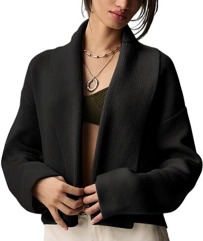 Yimoon Women's Cropped Cardigan Sweater Oversized Lapel Open Front Cardigan Long Sleeve Chunky Knit Outwear in Saudi Arabia