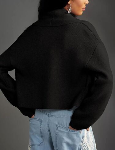 Yimoon Women's Cropped Cardigan Sweater Oversized Lapel Open Front Cardigan Long Sleeve Chunky Knit Outwear in Saudi Arabia