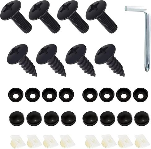 8 PCS Car License Plate Screws Set, Stainless Steel License Plate Bolts Fasteners Kits, Vehicle Screws Caps with Installation Tool, Universal Retainer for Most Cars (Black) in Saudi Arabia