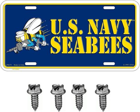 الولايات المتحدة البحرية Seabees USN لوحة ترخيص معدنية للسيارات بما في ذلك مسامير التثبيت in Saudi Arabia