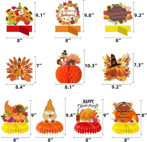 10 عبوات من قطعة مركزية على شكل قرص العسل لعيد الشكر في تركيا، لوازم زينة حفلات عيد الشكر ثلاثية الأبعاد لطاولات الخريف المركزية لحفلات عيد الشكر وحفلات اليقطين وحفلات عيد الأصدقاء السعيدة in Kuwait