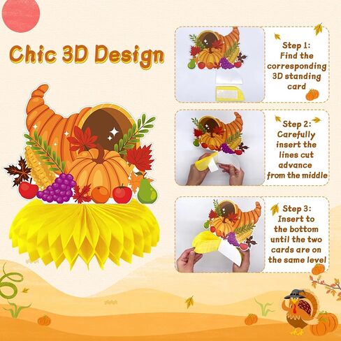 10 عبوات من قطعة مركزية على شكل قرص العسل لعيد الشكر في تركيا، لوازم زينة حفلات عيد الشكر ثلاثية الأبعاد لطاولات الخريف المركزية لحفلات عيد الشكر وحفلات اليقطين وحفلات عيد الأصدقاء السعيدة in Kuwait