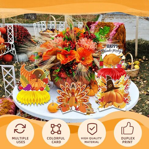 10 عبوات من قطعة مركزية على شكل قرص العسل لعيد الشكر في تركيا، لوازم زينة حفلات عيد الشكر ثلاثية الأبعاد لطاولات الخريف المركزية لحفلات عيد الشكر وحفلات اليقطين وحفلات عيد الأصدقاء السعيدة in Kuwait