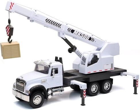 New-Ray Toys Mack Granite Truck with Extendable Crane and Crate 1:18 Scale Long Haul Trucker Playset, Kids, Gifts, Birthdays in Saudi Arabia