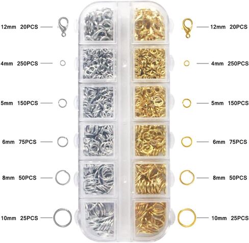 حلقات القفز SourceTon لمستلزمات صنع المجوهرات وإصلاح القلائد مع مشابك جراد البحر مع قطعتين من حلقة القفز أداة فتح/إغلاق (1140 قطعة، فضي وذهبي) in Kuwait