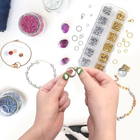 حلقات القفز SourceTon لمستلزمات صنع المجوهرات وإصلاح القلائد مع مشابك جراد البحر مع قطعتين من حلقة القفز أداة فتح/إغلاق (1140 قطعة، فضي وذهبي) in Kuwait