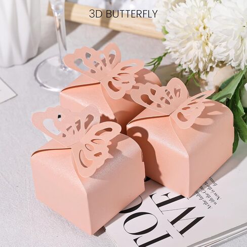 VGOODALL 50PCS Small Favor Boxes Pink, 3D Butterfly Candy Boxes Pink Baby Shower Favor Boxes for Wedding Birthday Party Gift Treat Box in Saudi Arabia