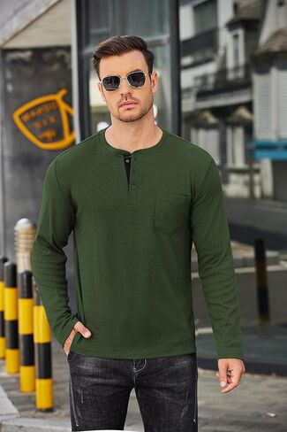 COOFANDY Men Long Sleeve T-Shirs Casual Basic Lightweight Fashion Shirts Soild Tees with Pockets in Kuwait