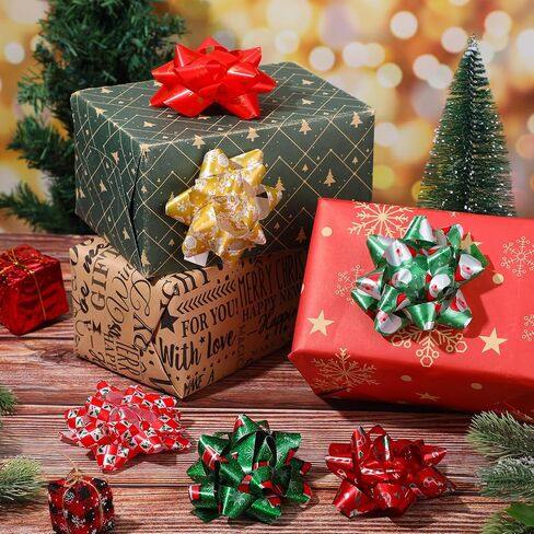 24 حزمة من أقواس عيد الميلاد لتغليف الهدايا وأقواس الهدايا المتنوعة وأقواس عيد الميلاد ذاتية اللصق وأقواس النجوم لهدايا عيد الميلاد وهدايا العطلات (الجدة، 4 بوصة) in Kuwait
