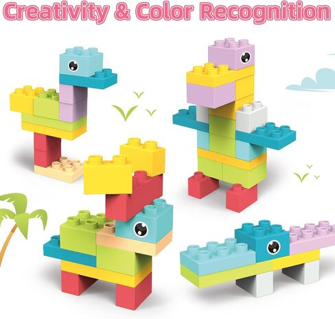 KidEwan Building Blocks for Kids Toddlers, Animal Blocks Toys, STEM Toys Baby Stacking Block Sets with Storage Box, Learning Toys for Preschool Classroom Aged 3+ (60PCS) in Saudi Arabia
