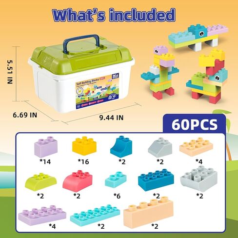 KidEwan Building Blocks for Kids Toddlers, Animal Blocks Toys, STEM Toys Baby Stacking Block Sets with Storage Box, Learning Toys for Preschool Classroom Aged 3+ (60PCS) in Saudi Arabia