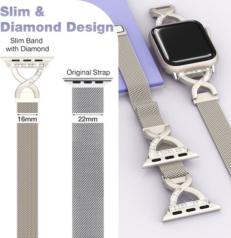 BRG Thin Mesh Loop Compatible with Apple Watch Bands for Women 40mm 41mm 38mm 42mm Series 10 9 8 7 6 5 4 3 2 1 SE, Metal Magnetic Stainless Steel Strap with X-Shape Diamond Clasp for iWatch Bands in Saudi Arabia