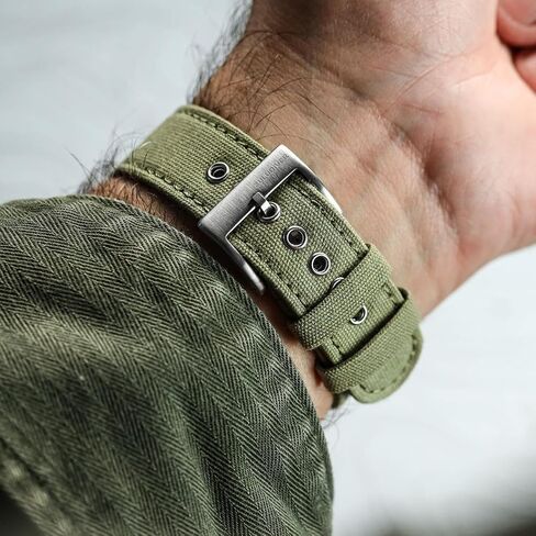 Croyde Canvas Watch Strap - 100% Cotton, Quick-Release, Stainless Steel Buckle, Vintage Military Style - Fits 18mm, 20mm, 22mm Watches - Army Green, Grey, Sand in Saudi Arabia