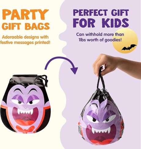JOYIN 60PCS Halloween Drawstring Treat Bags, Goodie Candy Trick or Treat Bags Bulk in 12 Cute Monster Designs, Small Plastic Gifts Bags for Kids Trick or Treating, Halloween Party Favors Supplies in Saudi Arabia