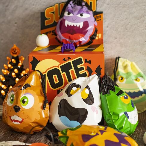 JOYIN 60PCS Halloween Drawstring Treat Bags, Goodie Candy Trick or Treat Bags Bulk in 12 Cute Monster Designs, Small Plastic Gifts Bags for Kids Trick or Treating, Halloween Party Favors Supplies in Saudi Arabia