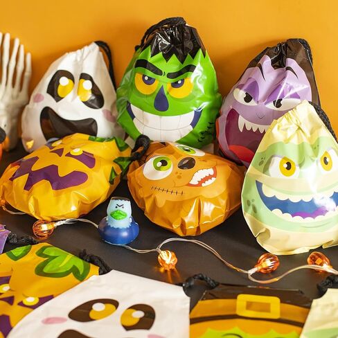 JOYIN 60PCS Halloween Drawstring Treat Bags, Goodie Candy Trick or Treat Bags Bulk in 12 Cute Monster Designs, Small Plastic Gifts Bags for Kids Trick or Treating, Halloween Party Favors Supplies in Saudi Arabia