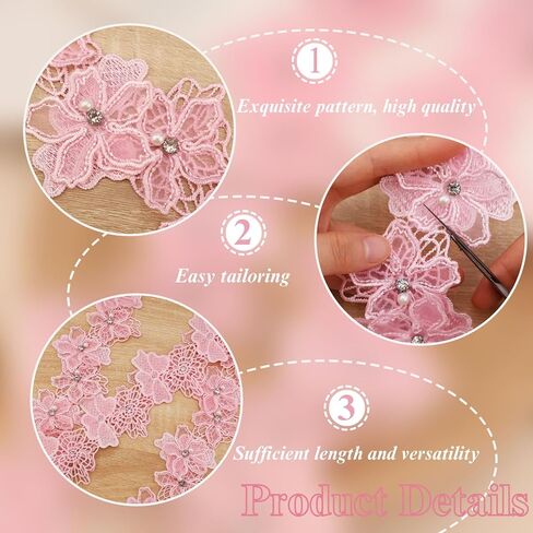 Organza Flower Trim 2 Yards 3D Pearl Beads Flower Lace Trim Embroidered Applique Sewing Craft for Sewing,DIY Crafts,Home Decor(White) in Kuwait
