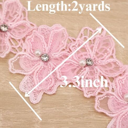 Organza Flower Trim 2 Yards 3D Pearl Beads Flower Lace Trim Embroidered Applique Sewing Craft for Sewing,DIY Crafts,Home Decor(White) in Kuwait