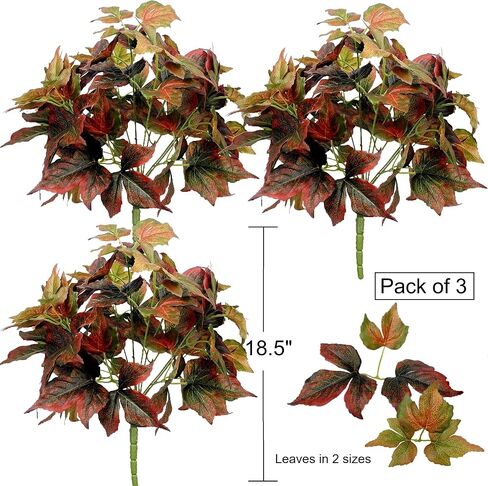 Pack of 3 - Artificial Fall Ivy Leaves Shrubs Silk Maple Creeper Plant Greenery Bushes for Autumn Decor, Indoor Outdoor Home Garden Thanksgiving Party (Ombre Green) in Saudi Arabia