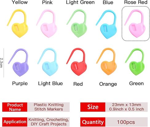 Joyangy 100 Pcs Plastic Knitting Stitch Markers, Heart Shaped Locking Crochet Stitch Markers Clips, Sewing Pins for Knitting, Crocheting, DIY Craft Projects, Orange in Saudi Arabia