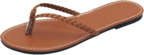 Women's Leather Flip Flops, Woven Strap PU Leather Flat Sandals Slip On Slippers Casual Beach Thongs Slides Shoes in Saudi Arabia