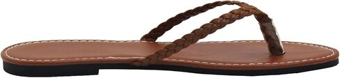 Women's Leather Flip Flops, Woven Strap PU Leather Flat Sandals Slip On Slippers Casual Beach Thongs Slides Shoes in Saudi Arabia