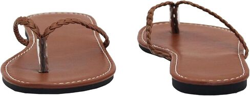 Women's Leather Flip Flops, Woven Strap PU Leather Flat Sandals Slip On Slippers Casual Beach Thongs Slides Shoes in Saudi Arabia