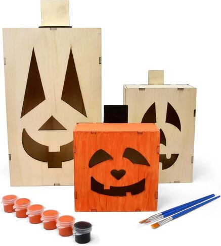 Gift Boutique Halloween Pumpkin Wood Paint Craft Kit 3 Set Sizes Jack O Lantern Unfinished Wooden for Kids Arts & Craft Project Painting Activity in Saudi Arabia