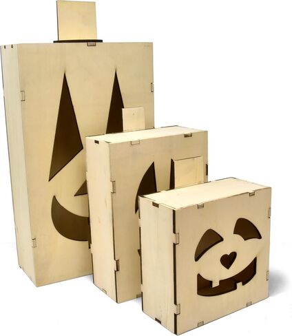 Gift Boutique Halloween Pumpkin Wood Paint Craft Kit 3 Set Sizes Jack O Lantern Unfinished Wooden for Kids Arts & Craft Project Painting Activity in Saudi Arabia