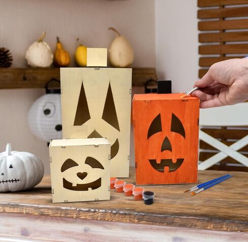 Gift Boutique Halloween Pumpkin Wood Paint Craft Kit 3 Set Sizes Jack O Lantern Unfinished Wooden for Kids Arts & Craft Project Painting Activity in Saudi Arabia