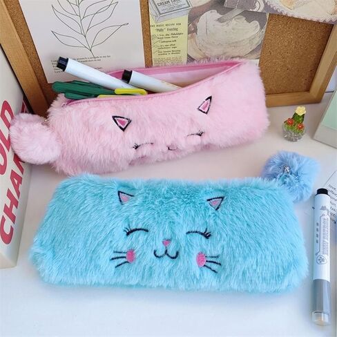 Selena Cat Plush Pen Pouch Box with 2Pcs kawaii Pens Cute Pen Organizer Case Aesthetic Adorable Estuche Para Lapices (Pink) in Saudi Arabia