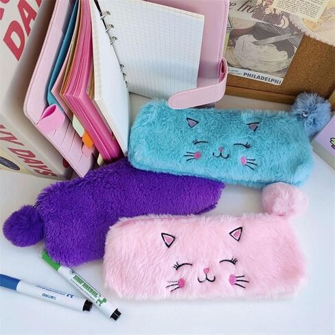 Selena Cat Plush Pen Pouch Box with 2Pcs kawaii Pens Cute Pen Organizer Case Aesthetic Adorable Estuche Para Lapices (Pink) in Saudi Arabia