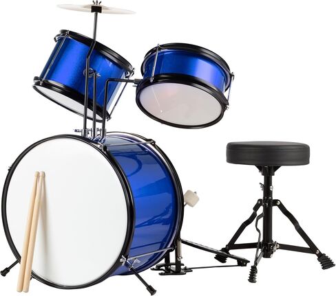 Kids Drum Set - 3-Piece Drum Kit with Cymbal, 2 Toms, Bass Drum and Pedal, Drumsticks, and Throne - Beginner Musical Instruments by Hey Play (Black) in Saudi Arabia