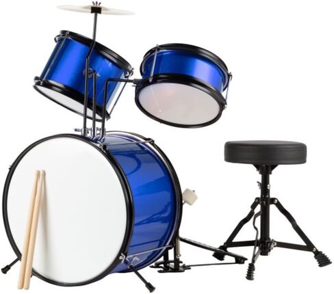 Kids Drum Set - 3-Piece Drum Kit with Cymbal, 2 Toms, Bass Drum and Pedal, Drumsticks, and Throne - Beginner Musical Instruments by Hey Play (Black) in Saudi Arabia