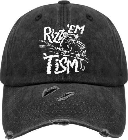 Generic em with The Tism Hat for Men Washed Distressed Baseball Caps Fashion Washed Workout Hat Quick, Allblack in Saudi Arabia